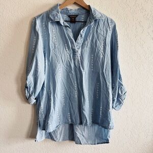 Multiples | chambray pattern button down blouse | M
